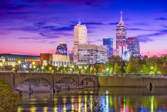 Downtown Indianapolis at Night from White River - Wooden Jigsaw Puzzle Medium