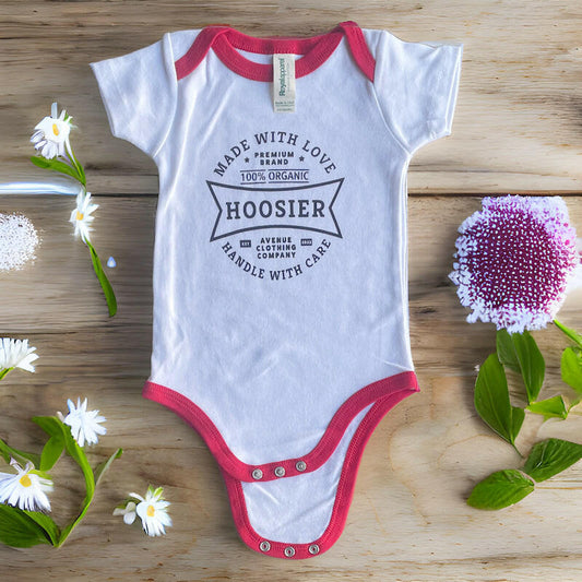 Hoosier Vintage Label 100% Organic Cotton Infant Color-Ribbed Onesie.