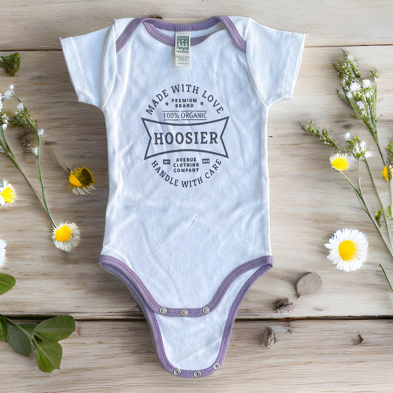Hoosier Vintage Label 100% Organic Cotton Infant Color-Ribbed Onesie.